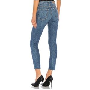 GRLFRND‎ Karolina 25 High-Rise Skinny Jean Raw Hem Button Close Structured Blue